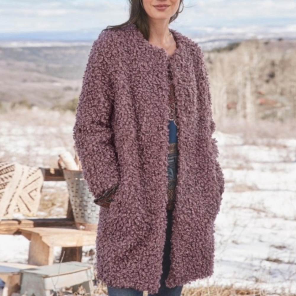 New SUNDANCE Catalog  Unbound Boucle Beauty Mauve Curly Coat